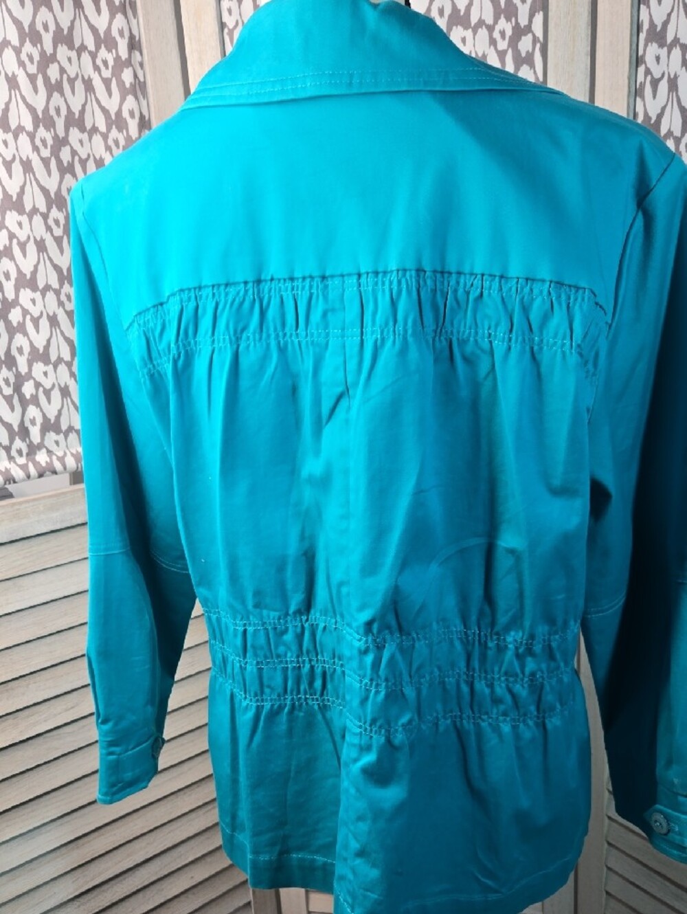 Joan Rivers Jacket Blazer Button-Front Lightweight 3/4 Sleeve Unlined Teal - Picture 2 of 11